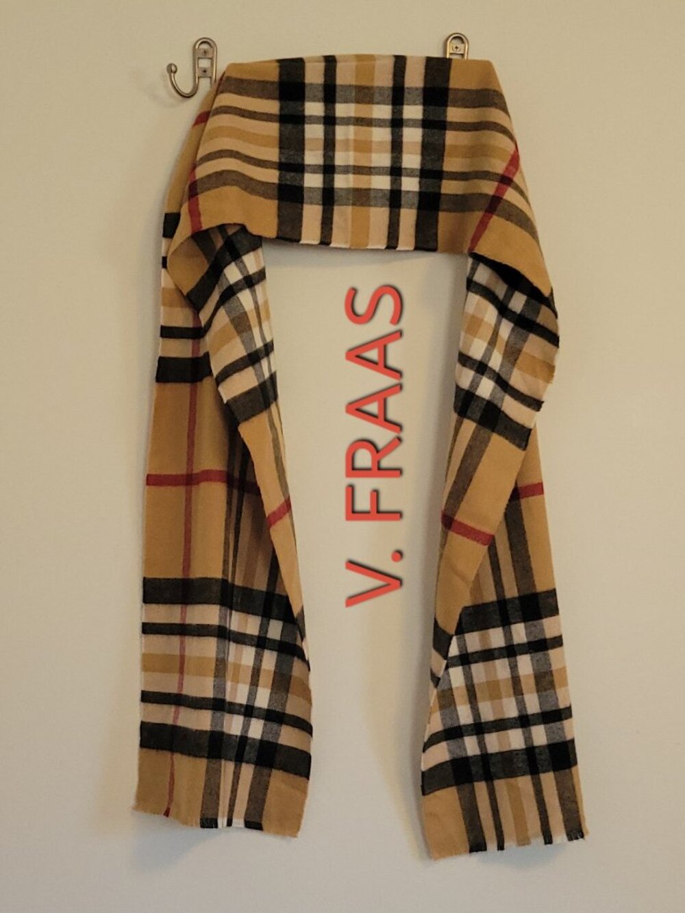 V. FRAAS Camel Brown Houndstooth Design Cashmink Scarf From Germany. Sz: 70”X11”